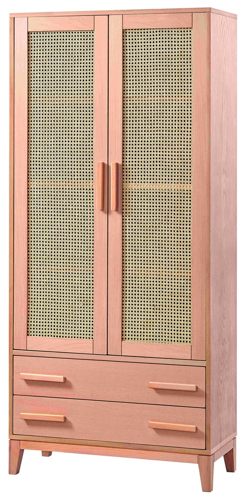Holzbibliothek mit Rattan