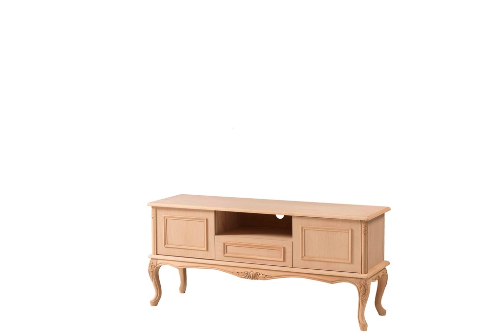 The chest of wooden TV with sculpture