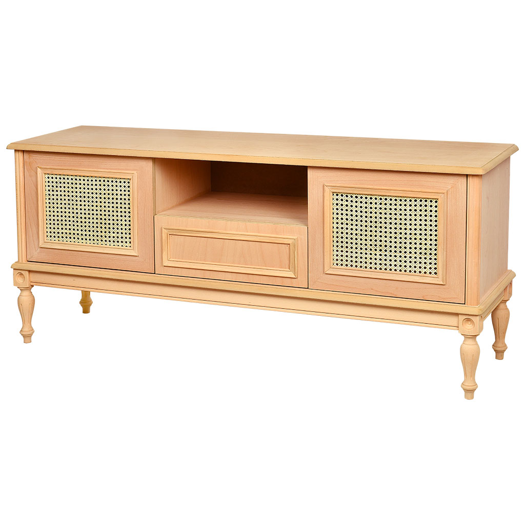 The chest of wooden TV with rattan