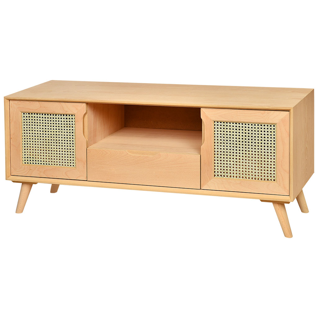 The chest of wooden TV with rattan