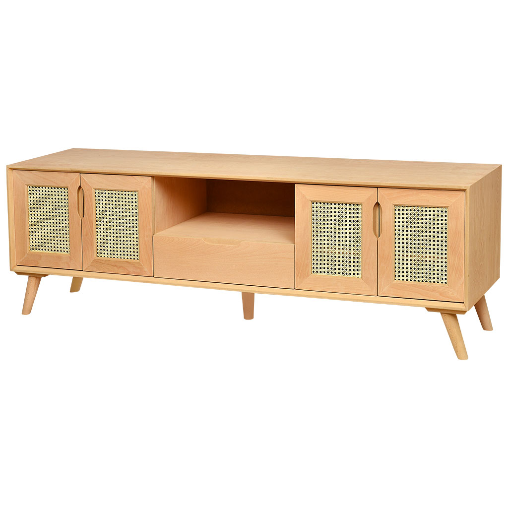 The chest of wooden TV with rattan