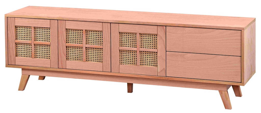 The chest of wooden TV with rattan