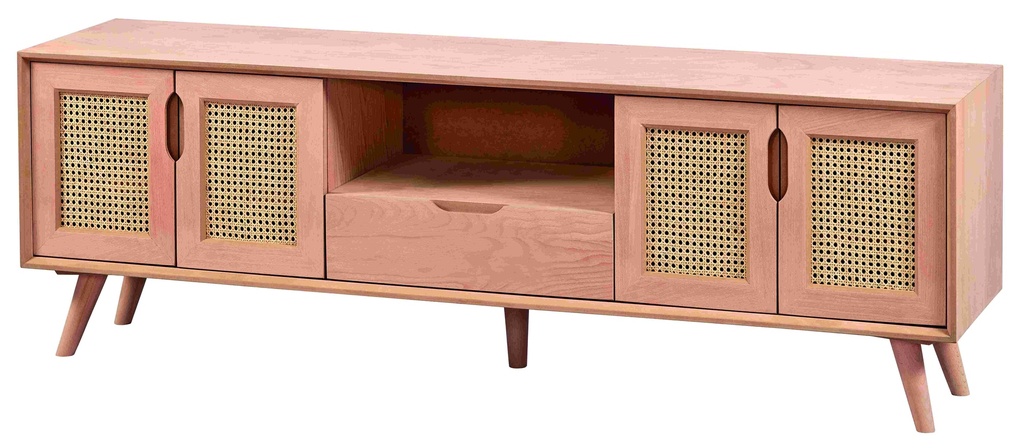 The chest of wooden TV with rattan