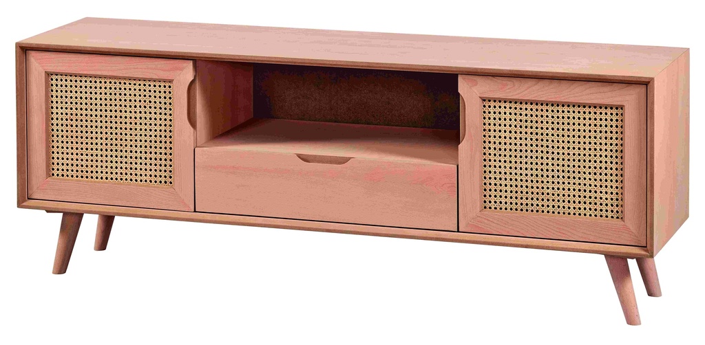 The chest of wooden TV with rattan