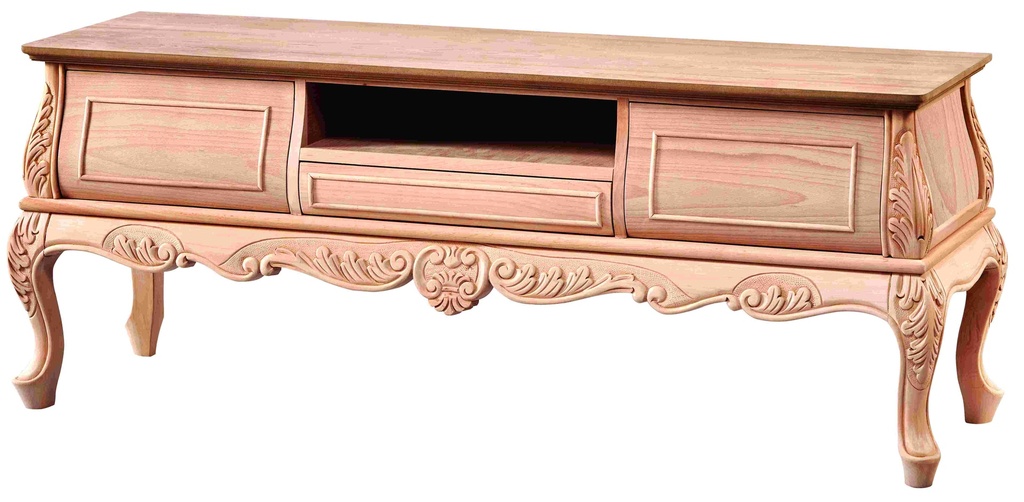 The chest of wooden TV with sculpture