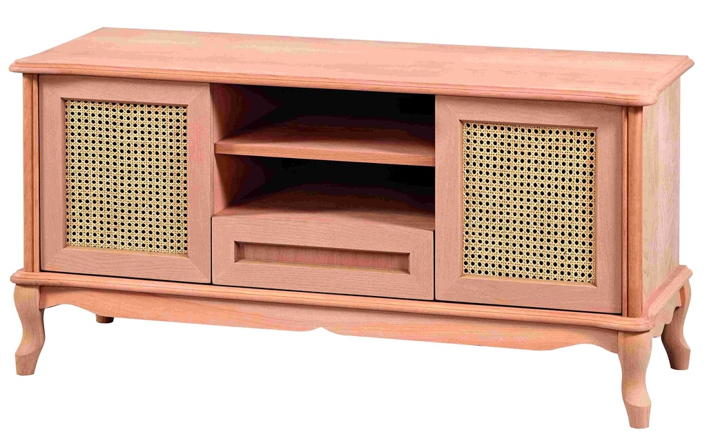 The chest of wooden TV with rattan