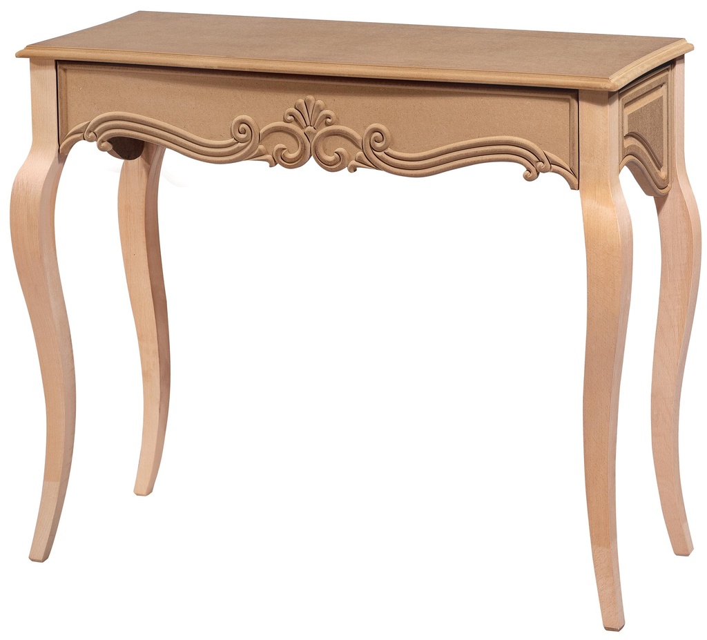 Wood and MDF console with sculpture