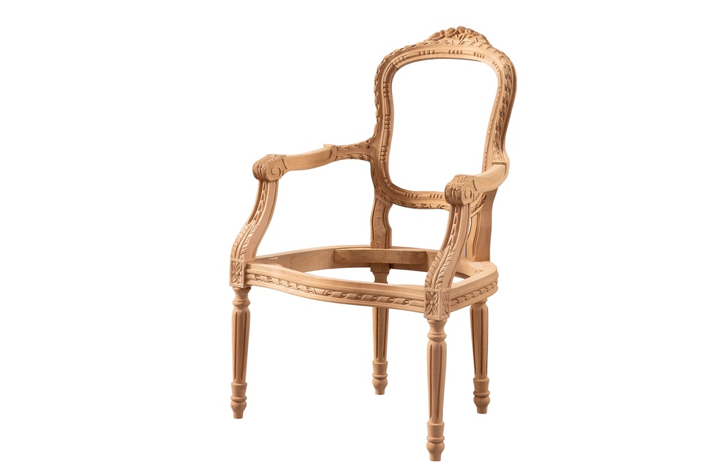 Skeleton wooden armchair with sculpture