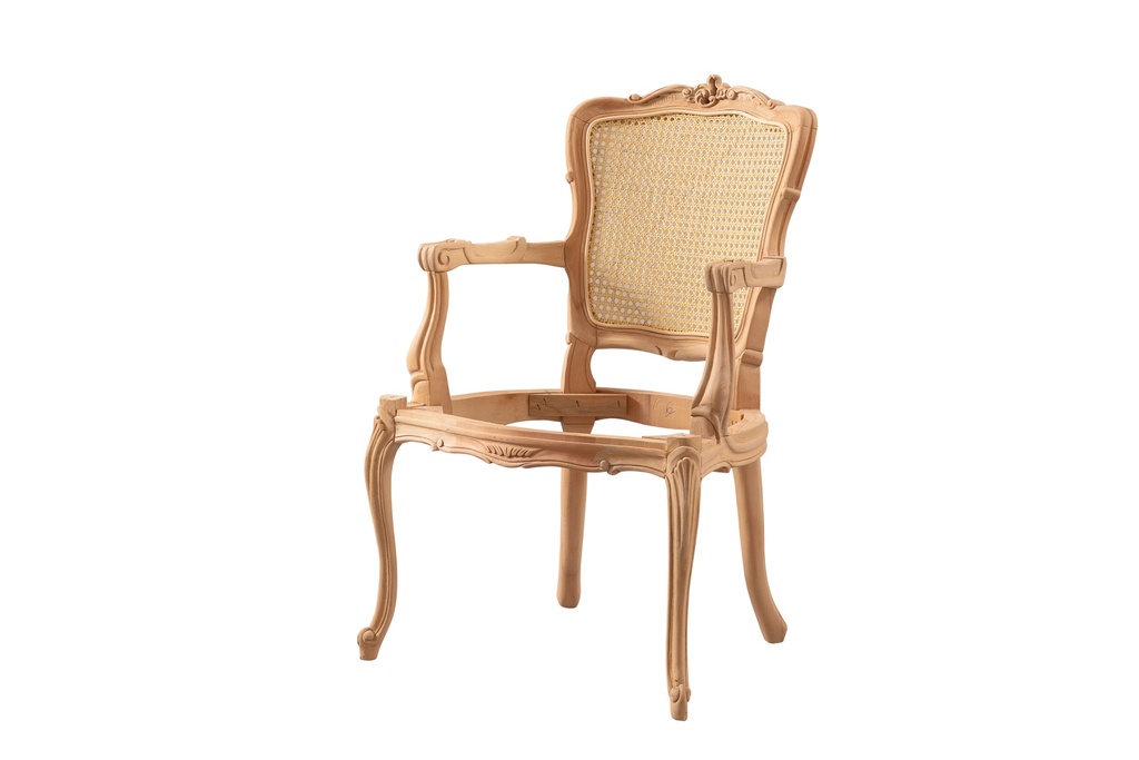 Fauteuil squelette en bois avec rotin et sculpture