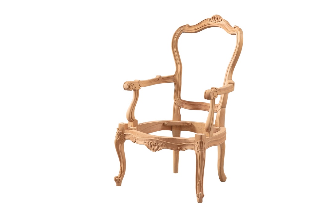 Skeleton wooden armchair with sculpture