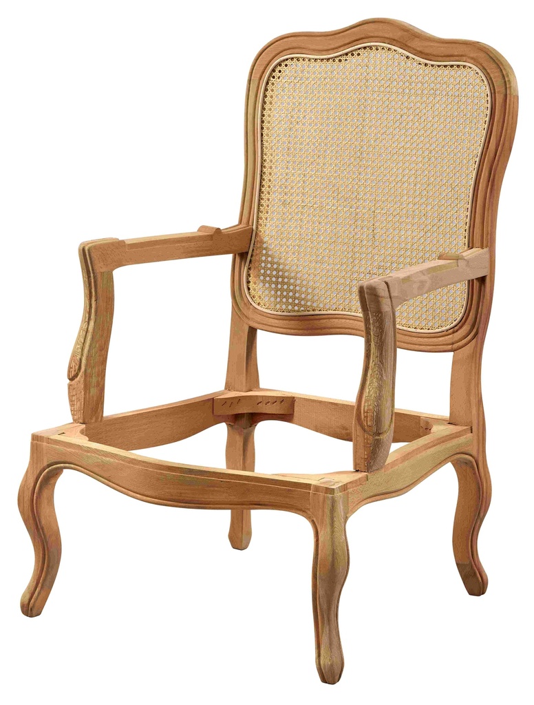 Skeleton wooden armchair with rattan