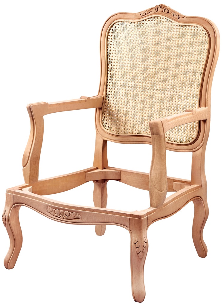 Fauteuil squelette en bois avec rotin et sculpture
