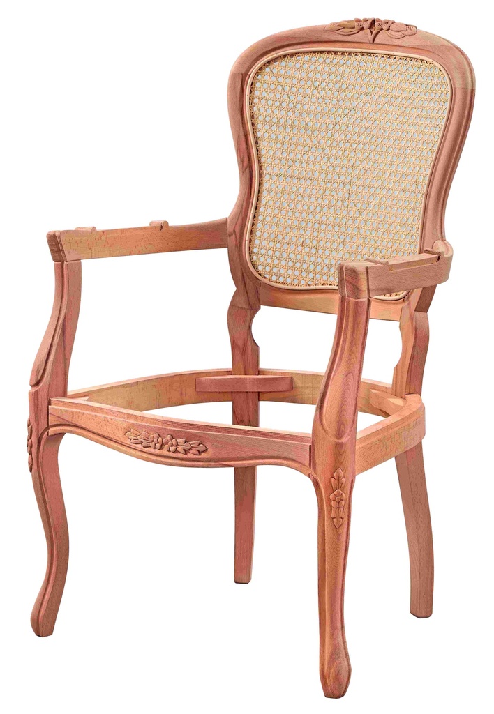 Fauteuil squelette en bois avec rotin et sculpture