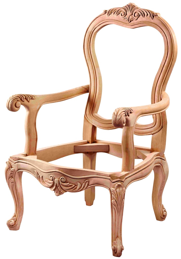 Skeleton wooden armchair with sculpture