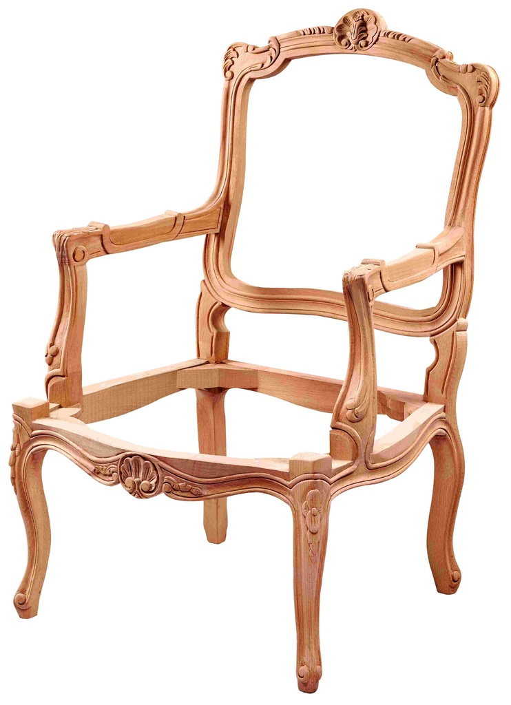 Skeleton wooden armchair with sculpture