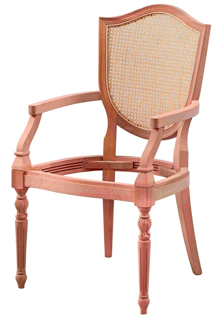 Fauteuil squelette en bois avec rotin et sculpture