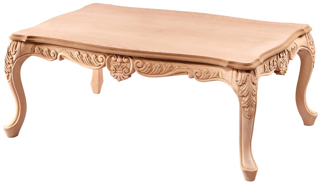 La table basse rectangulaire en bois avec sculpture