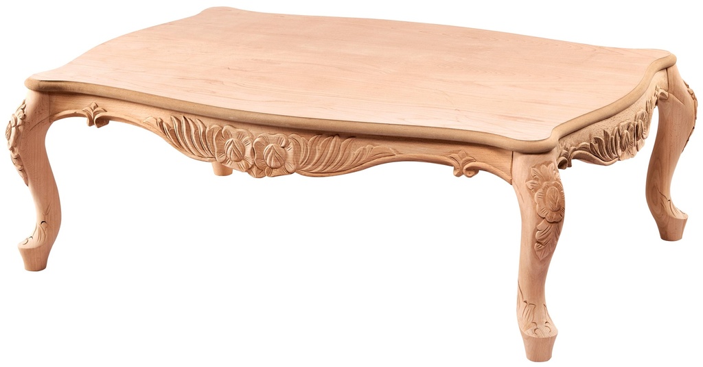 La table basse rectangulaire en bois avec sculpture