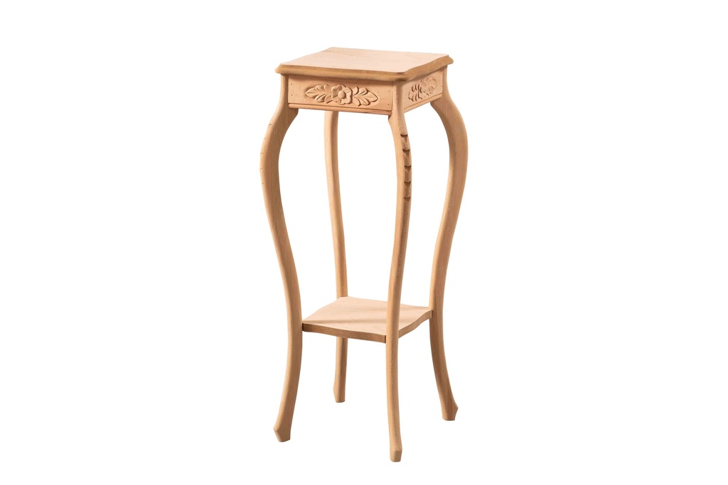 Wooden round table with sculpture