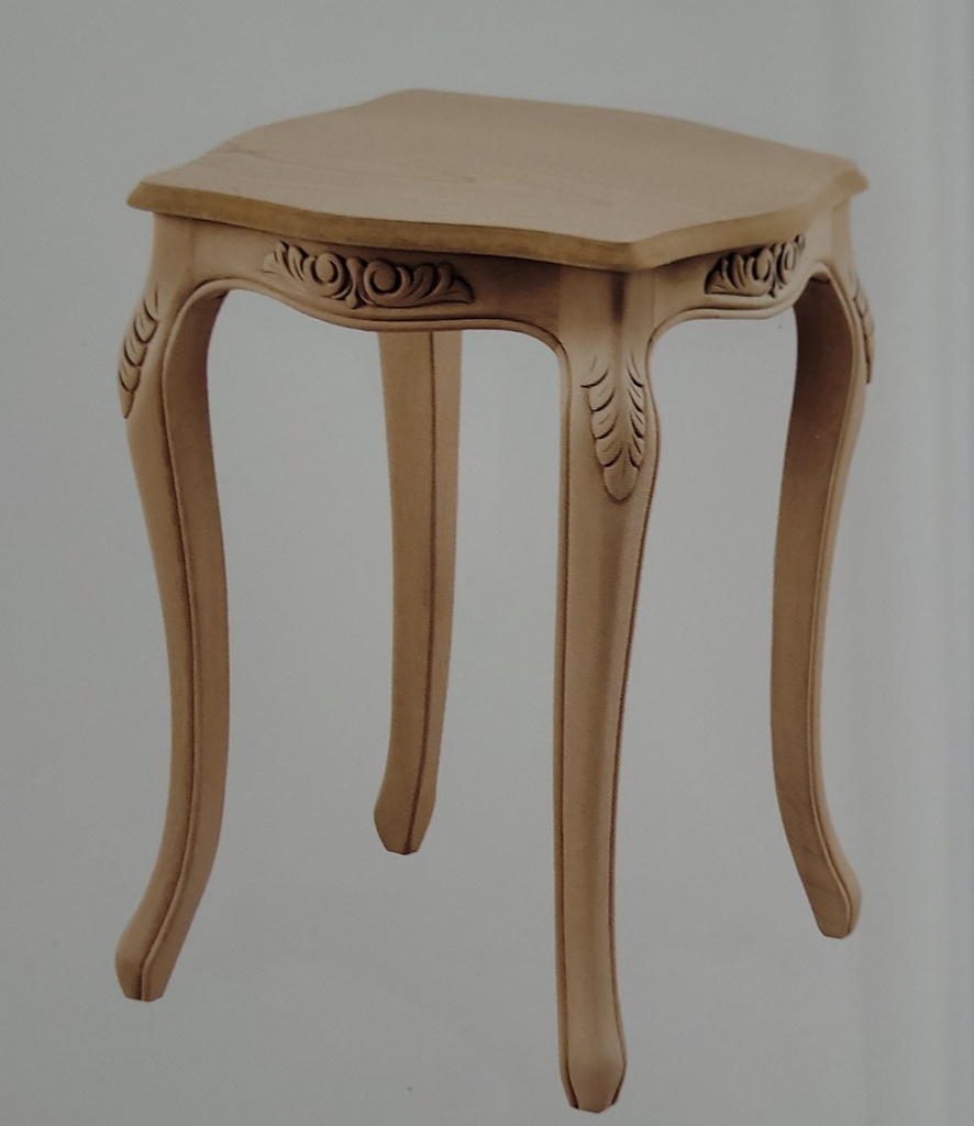 Square wooden table with sculpture