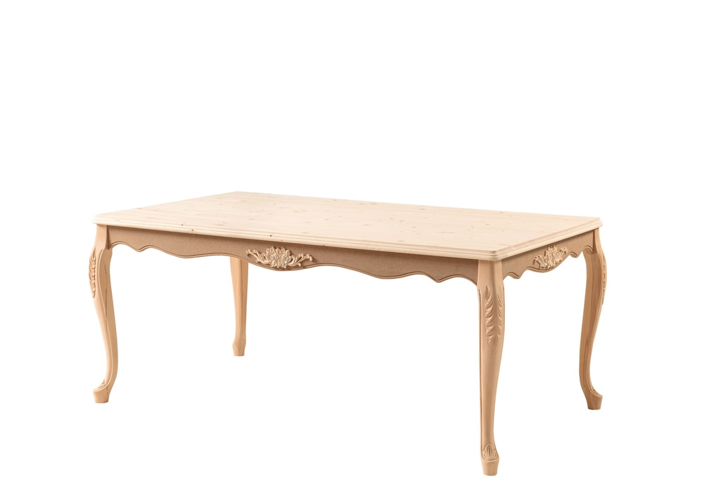Fester rechteckiger Tisch aus Holz mit Skulptur