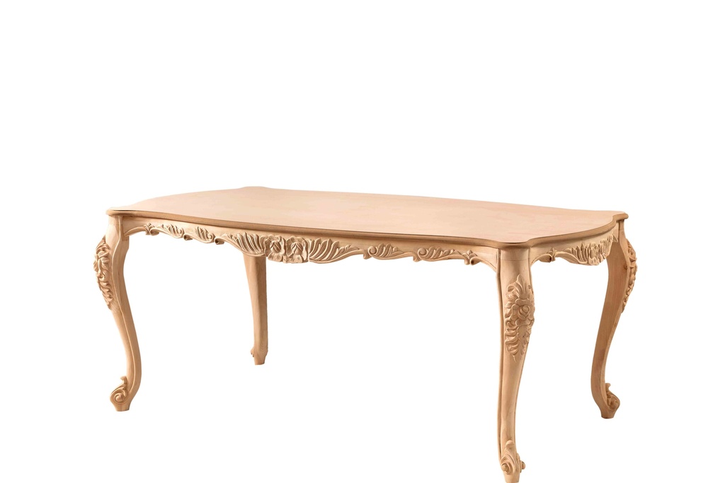 Fester rechteckiger Tisch aus Holz mit Skulptur