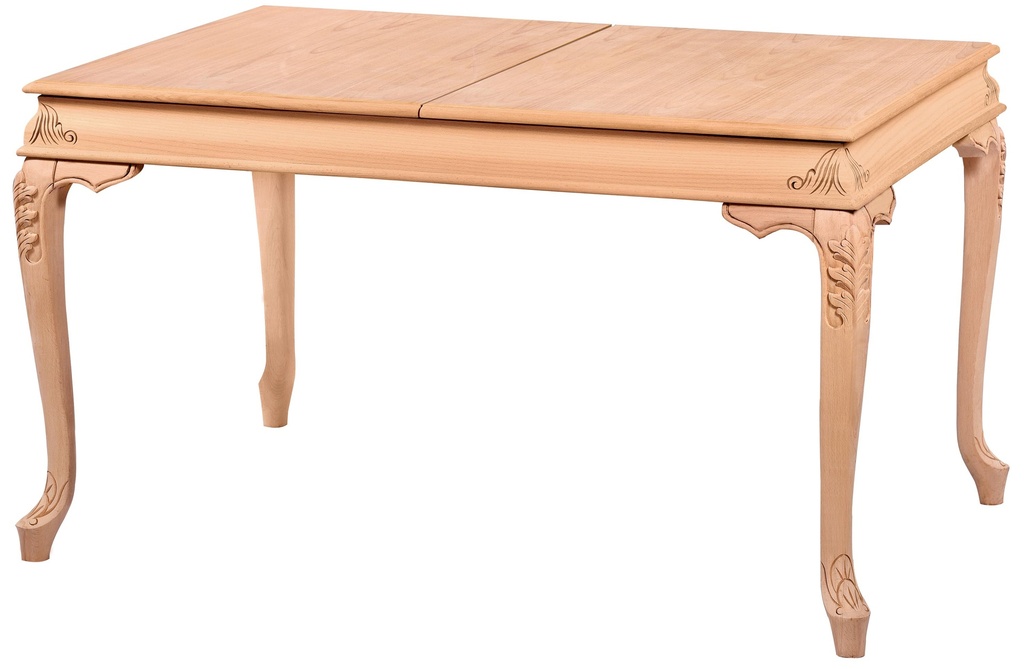 Ausziehbarer rechteckiger Tisch aus Holz mit Skulptur