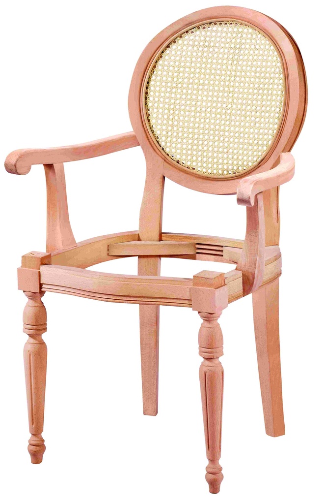 Skeleton wooden chair with arms and rattan