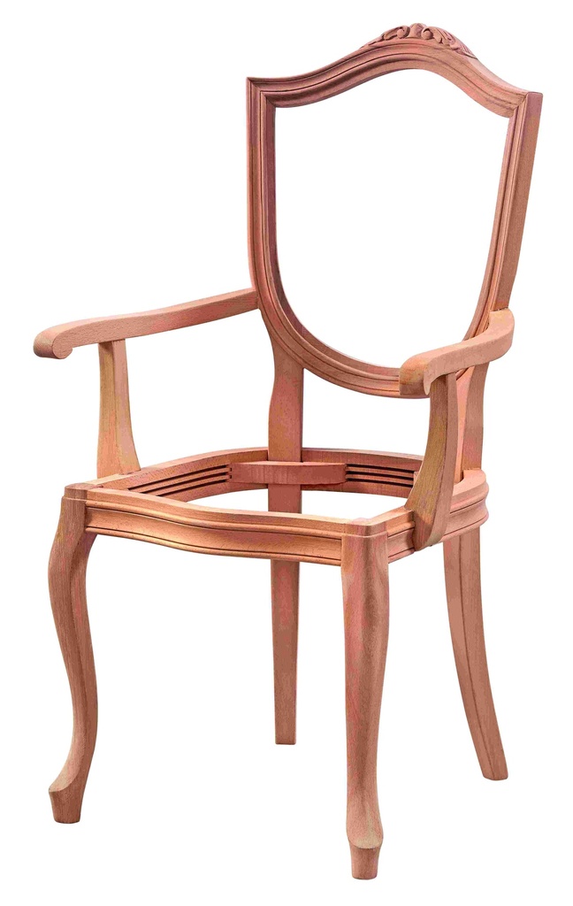Skeleton wooden chair with bars and sculpture