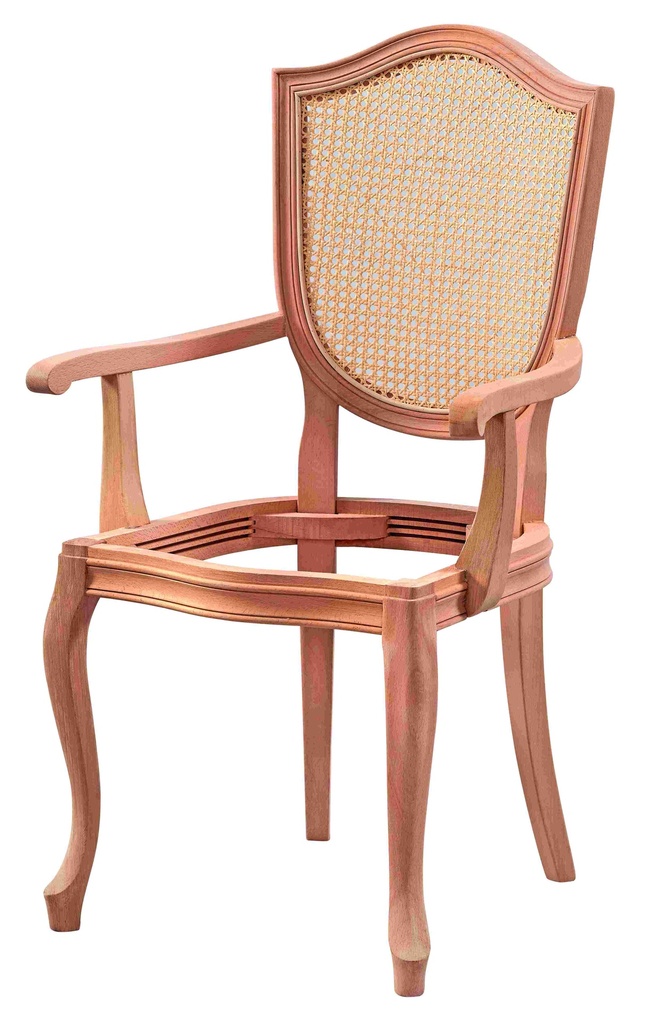 Chaise en bois squelette avec bras et rotin