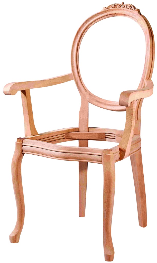 Chaise en bois squelette avec bras et sculpture