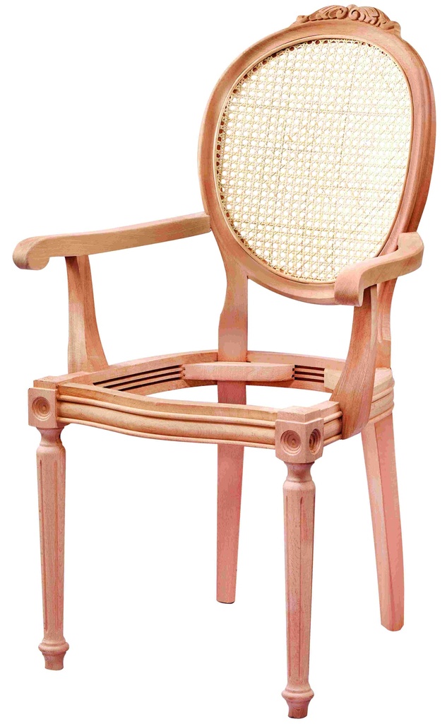 Skeleton Wooden chair with arms, rattan and sculpture
