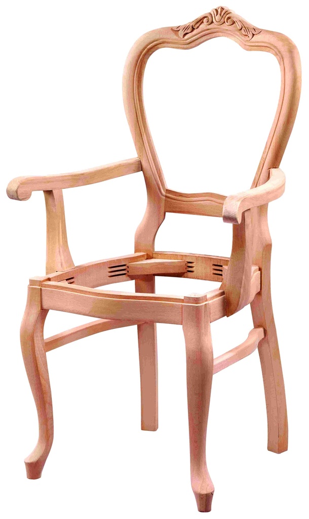 Skeleton wooden chair with arms and sculpture