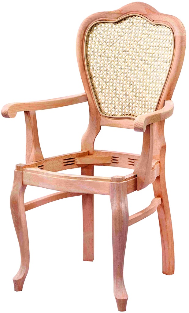 Chaise en bois squelette avec bras et rotin