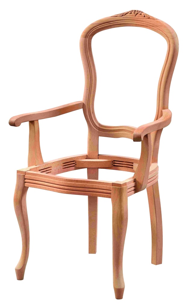 Skeleton wooden chair with arms and sculpture
