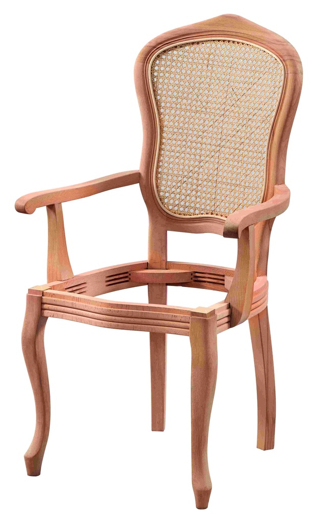 Skeleton wooden chair with arms and rattan