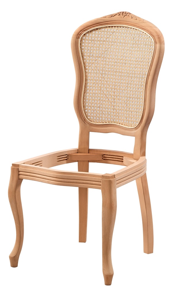 Skeleton wooden chair with rattan and sculpture