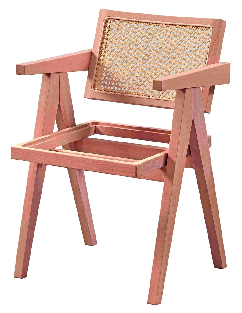 Chaise en bois squelette avec bras et rotin