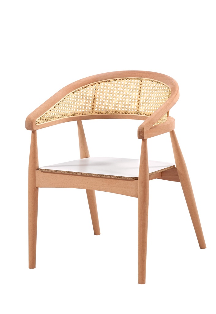 Skeleton wooden chair with arms and rattan
