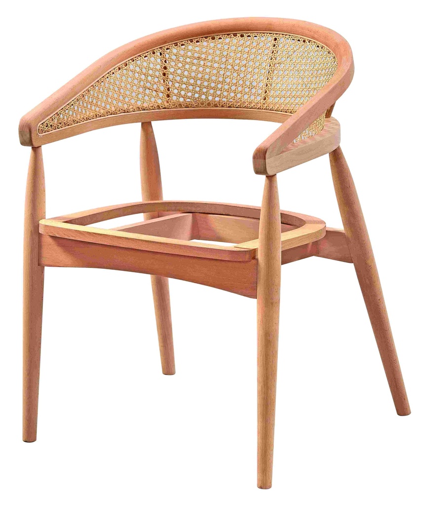 Chaise en bois squelette avec bras et rotin