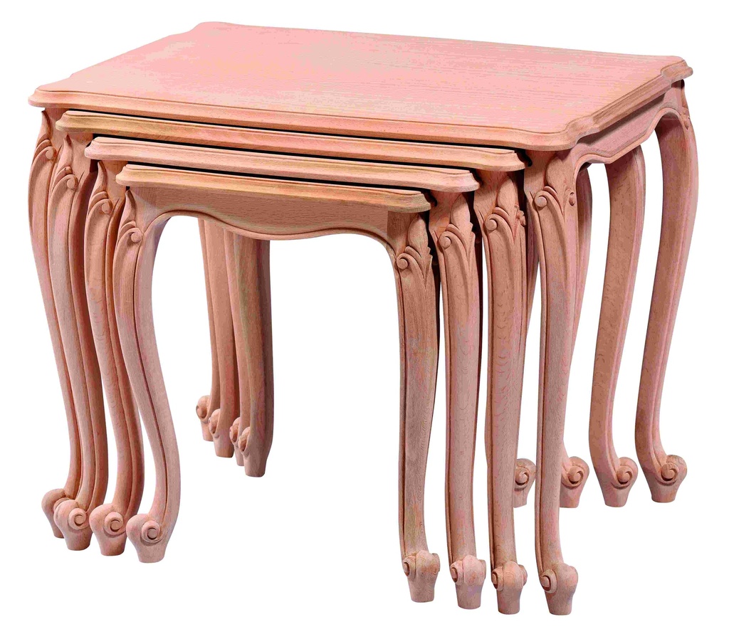 Set of wooden tables with sculpture