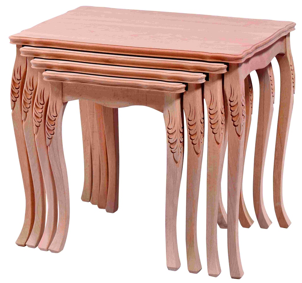 Set of wooden tables with sculpture