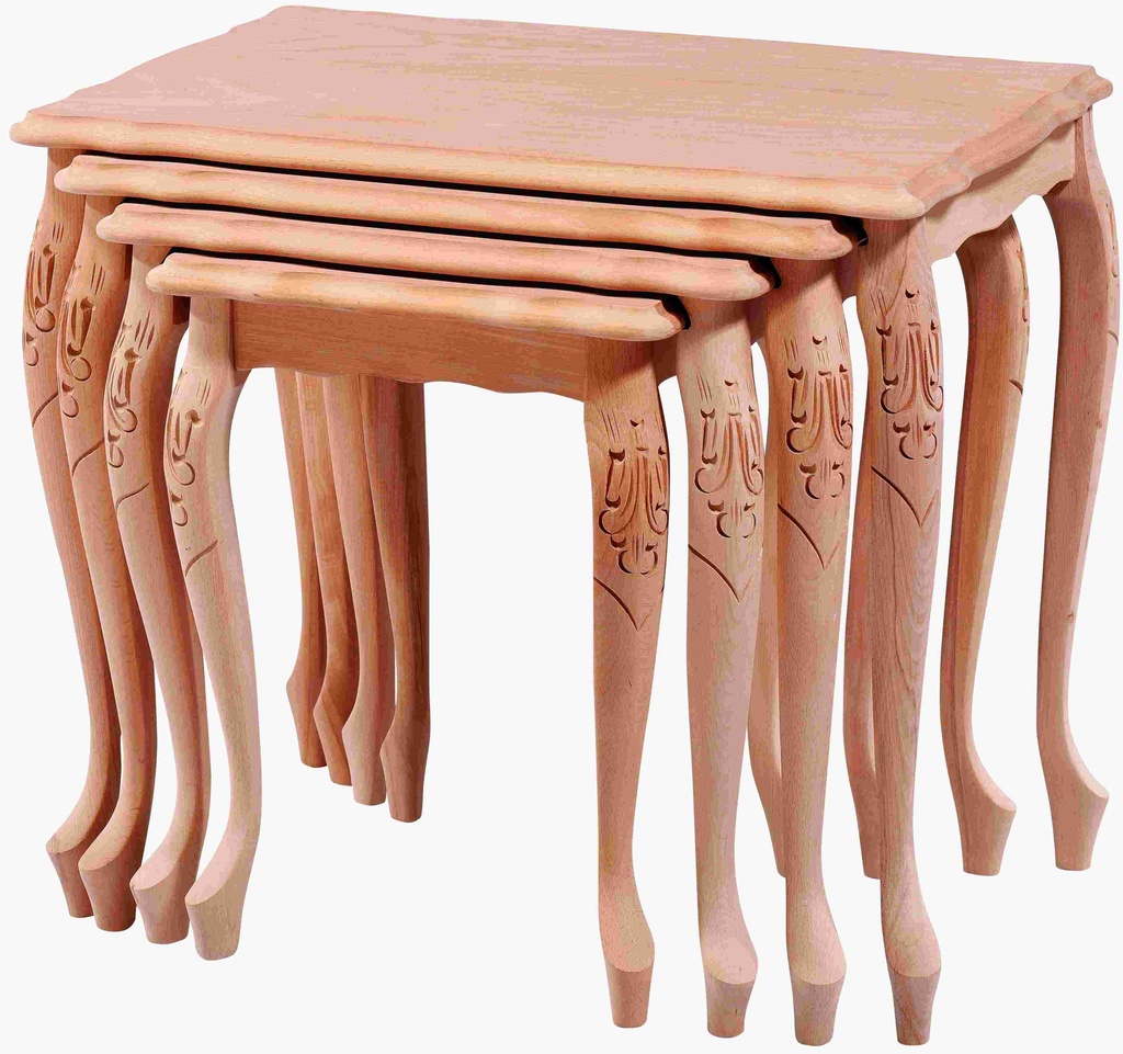 Set of wooden tables with sculpture