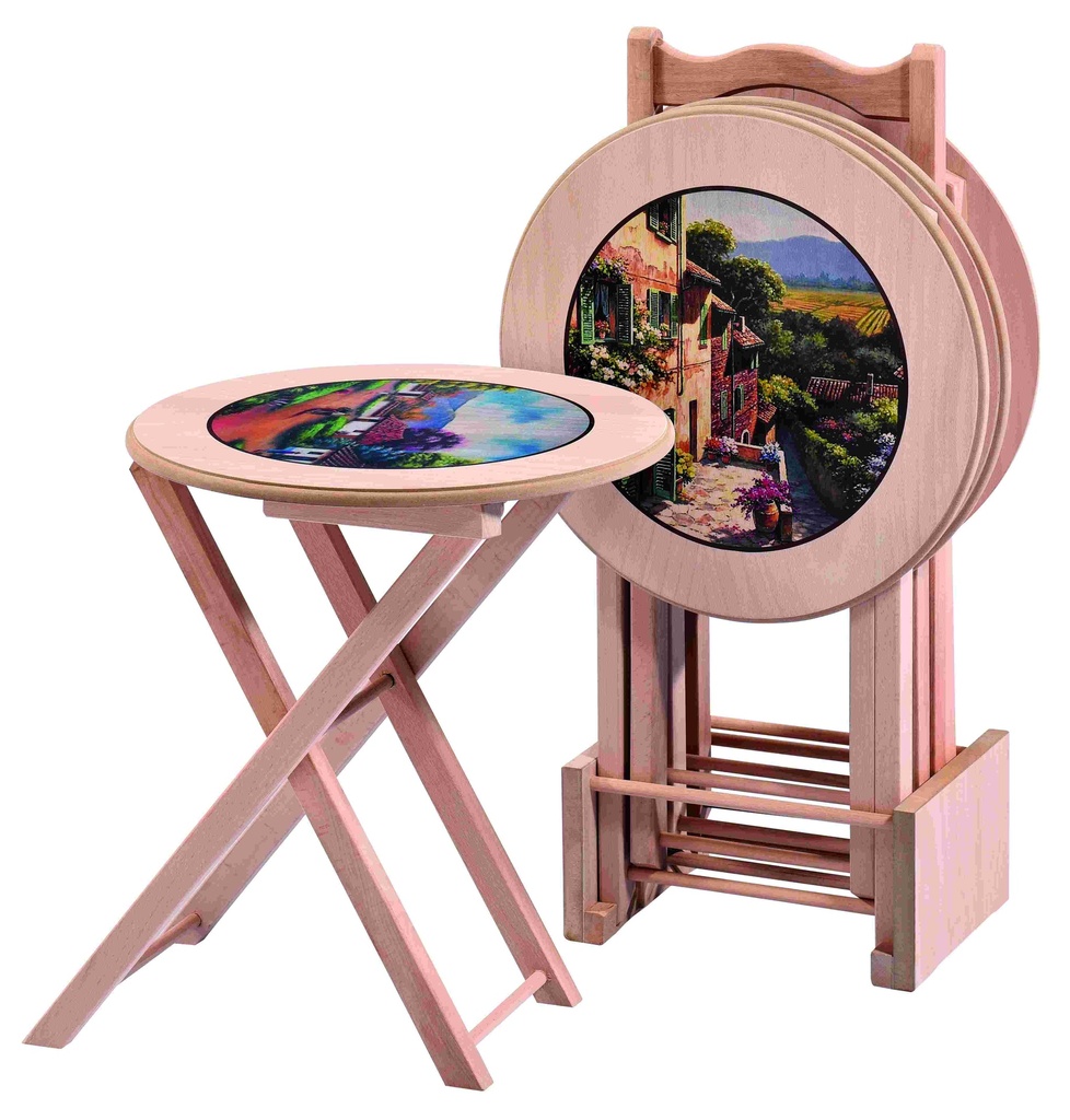 Set of printed wood tables