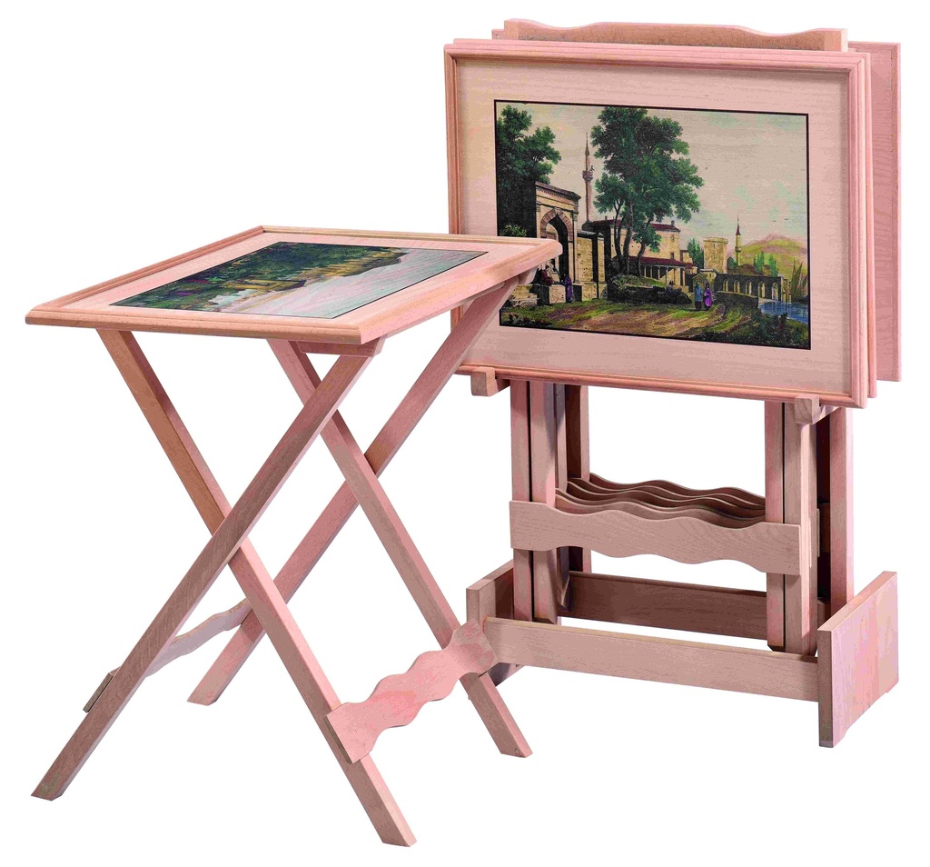 Set of printed wood tables