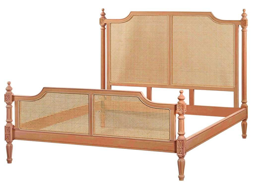 Wooden bed frame with rattan