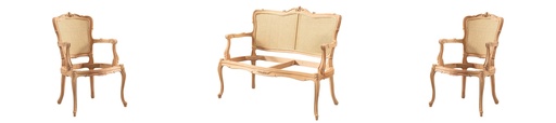 [566N] Sofa en bois squelette avec rotin et sculpture