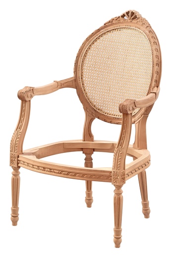 [4840S] Skeleton wooden armchair with rattan and sculpture