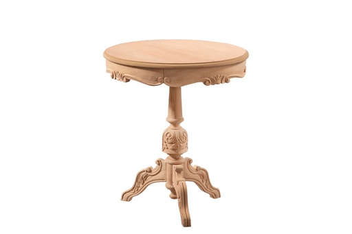 [741N] Wooden round table with sculpture