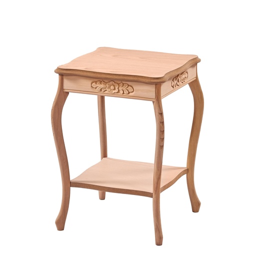 [5893S] Table en bois carré avec sculpture